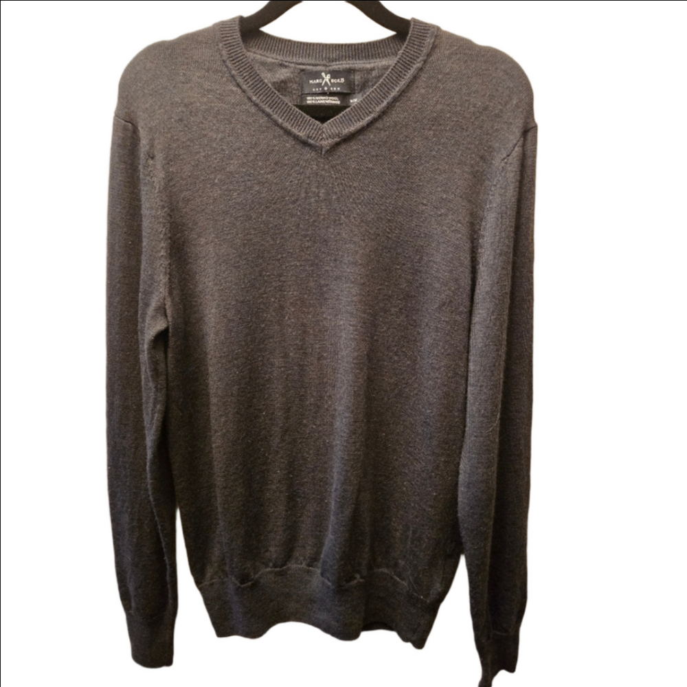 Marc Ecko Cut & Sew 100% Merino Wool V-Neck Sweater Mens M Gray-Green